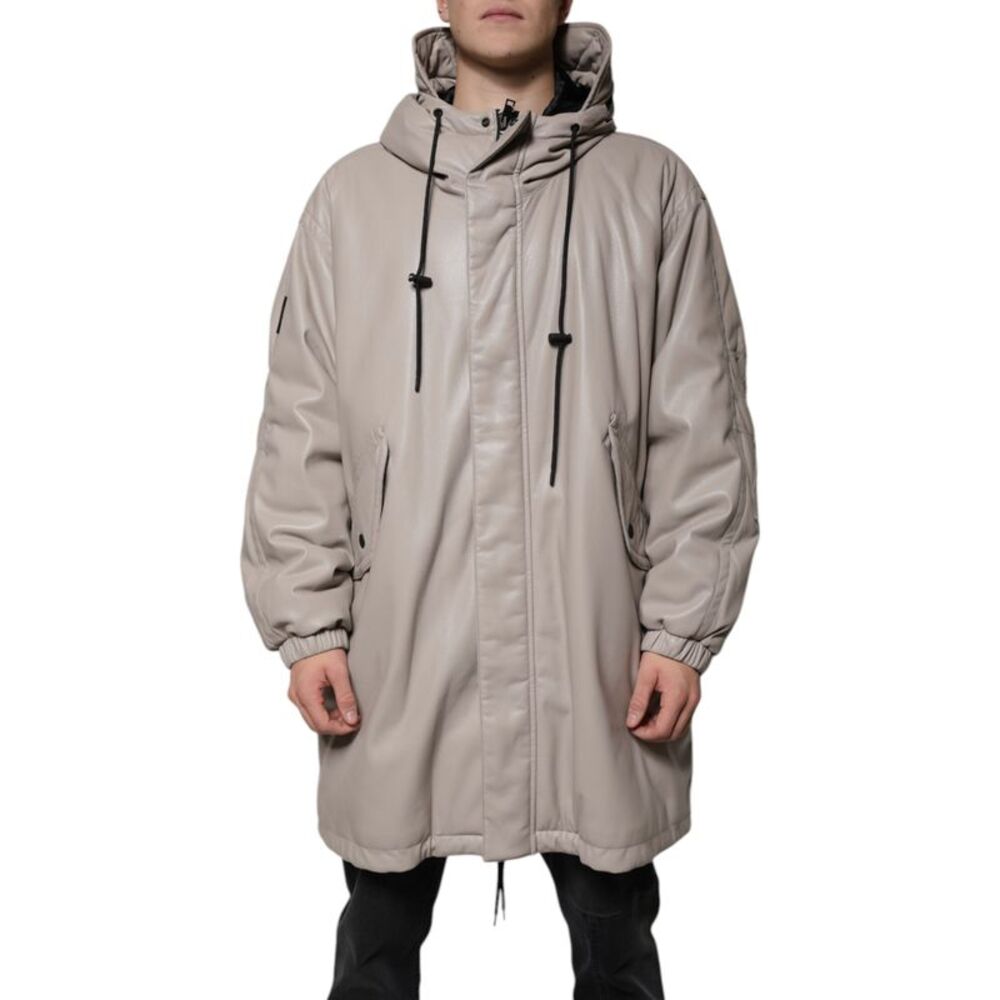 MSGM Beige Full Zip Hooded Long Sleeves Casual Coat Men's Jacket